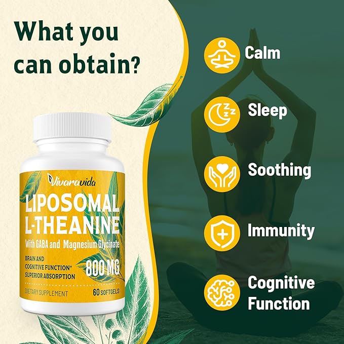 L-Theanine 800mg Supplement with GABA and Magnesium Glycinate - Natural Compound, Sleep and Relaxation (120 Softgels)