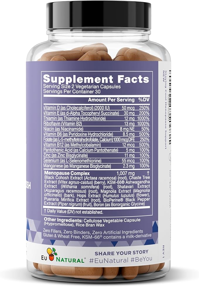Staying Cool Menopause Supplements for Women – Hormonal Hot Flash Relief, Weight Support, & Night Sweats – Vitex Chaste Tree & Black Cohosh – 60 Vegetarian Soft Capsules