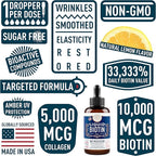 Liquid Biotin for Hair Growth Collagen - Biotin Liquid 10,000mcg Collagen 5,000mcg Extra Strength Liquid - Liquid Collagen and Biotin Drops for Hair Growth - Biotin and Collagen Drops for Women - 2oz