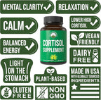 5-in-1 Cortisol Supplement for Women & Men. Lower High Cortisol with Ashwagandha, Rhodiola Rosea, L-Theanine, Phosphatidylserine, Magnolia Bark. Calm Relaxation, Balanced Energy, Vegan Supplements