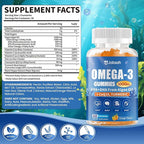 Vegan Omega-3 Gummies 1000mg from Algae Oil (DHA 460mg & EPA 230mg), Omega 3 Fish Oil Alternative for Adults, Plus Turmeric & CoQ10 for Brain, Eye & Immune Health, No Fishy Taste, Sugar Free, 60 Cts