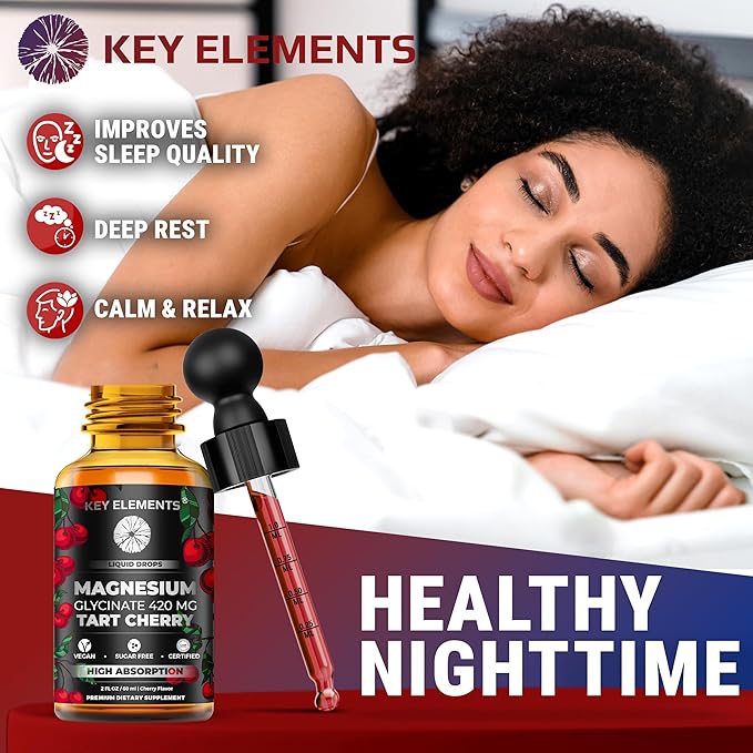 Liquid Magnesium Glycinate 420 Mg with Natural Tart Cherry Extract | Magnesium Glycinate Drops Supplement for Sleep, Mood & Mobility Support | Tart Cherry Extract