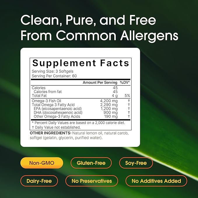 NatureBell Omega-3 Fish Oil - 180 Softgels - Support for Joint, Brain & Heart Health* - with EPA & DHA - No Burps or Fishy Aftertaste - Non-GMO & Mercury-Free Formula - Lemon Flavor