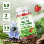 Oil of Oregano with Black Seed Oil, 2-in-1 Black Seed Oil Supplement for Women & Men Support Antioxidant Health, Sugar Free & Vegan Raspberry Herbal Gummies, 60 Count