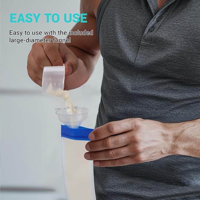Protein Powder Travel Container Set, Reusable Powder Supplement Container To Go Includes 14 Single-Dose Bags and 2 Large Zip Bags, BPA-free Protein Powder Container for Workout, Fitness, Travel