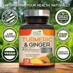 Turmeric Curcumin Supplement - 2000mg Organic Turmeric & 400mg Organic Ginger per Serving - 95% Curcuminoids & BioPerine Black Pepper for Best Absorption & Joint Support, Bottled in USA - 240 Capsules