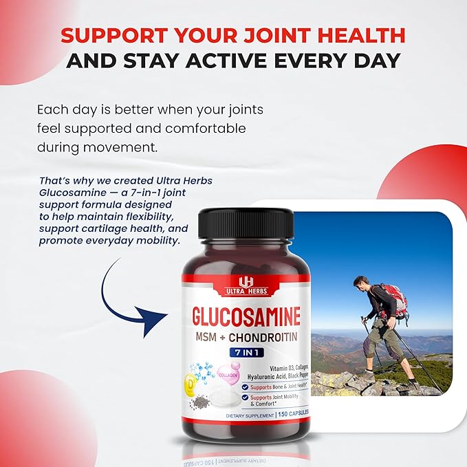 Glucosamine Chondroitin MSM - Joint Mobility Support Supplement Enhanced with Collagen, Hyaluronic Acid, Vitamin D3 | 150 Capsules