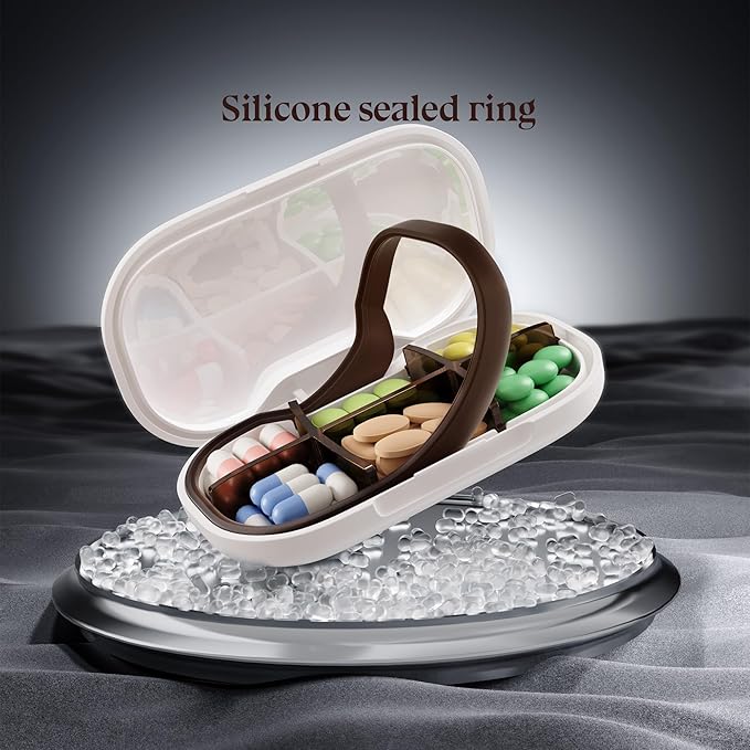 HyJeryty 6-Compartment Pill Organizer - Small Compact Daily & Travel Pill Case Container for Vitamins, Medication and Supplements - Portable Blue Medicine Pill Box Holder with Stylish Cute Design