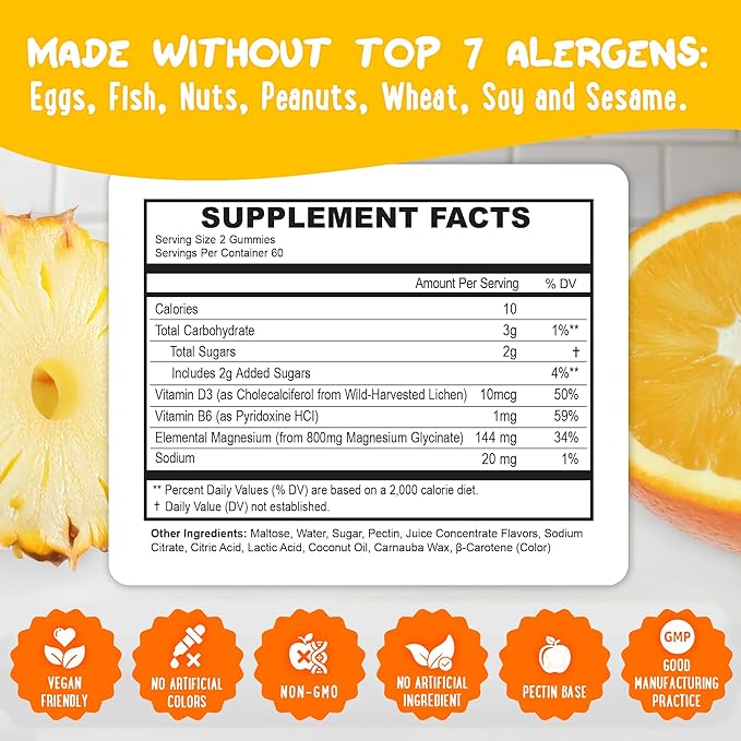 Center-Filled Magnesium Glycinate Gummies 400MG - High Absorption for Kids, Teens & Adults - Supplement for Sleep, Calm & Muscle Relaxation with B6 & D3 - Gluten Free & Vegan Friendly - 120 Count