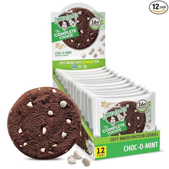 Lenny & Larry's Complete Protein Cookie, [Choc-O-Mint], Chewy Soft Baked, 16g Plant Protein, Vegan, Non-GMO, High Fiber, [4 Ounce] Cookie (Pack of 12)