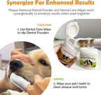 Dental Cleaning Kit, Dental Care Wipes to Clean Plaque on The Surface of The Teeth, Beef Liver Flavour Dental Powder with Probiotic to Solve Oral Problems from The Inside of Digestion