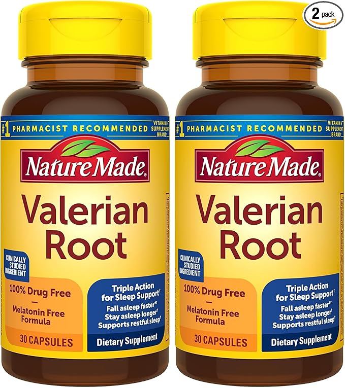 Nature Made Valerian Root for Sleep Support,Melatonin Free Sleep Aid for Adults,30 Valerian Root Capsules,30 Day Supply, (Pack of 2)