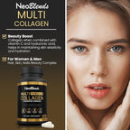 Multi Collagen + Fermented Turmeric – Hydrolyzed Collagen Types I, II & III with Biotin, Hyaluronic Acid & Vitamin C – Skin, Hair, Nail & Joint Support – 90 Capsules