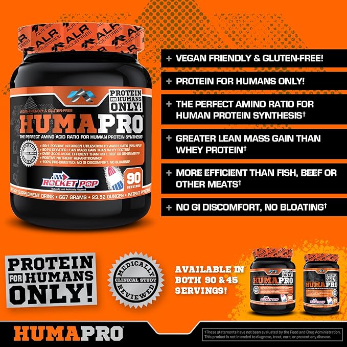 HumaPro Essential Amino Acid Formula | EAA Protein Supplement | Supports Muscle Recovery & Performance | Vegan, Gluten Free | | 90 Servings (Rocket Pop)