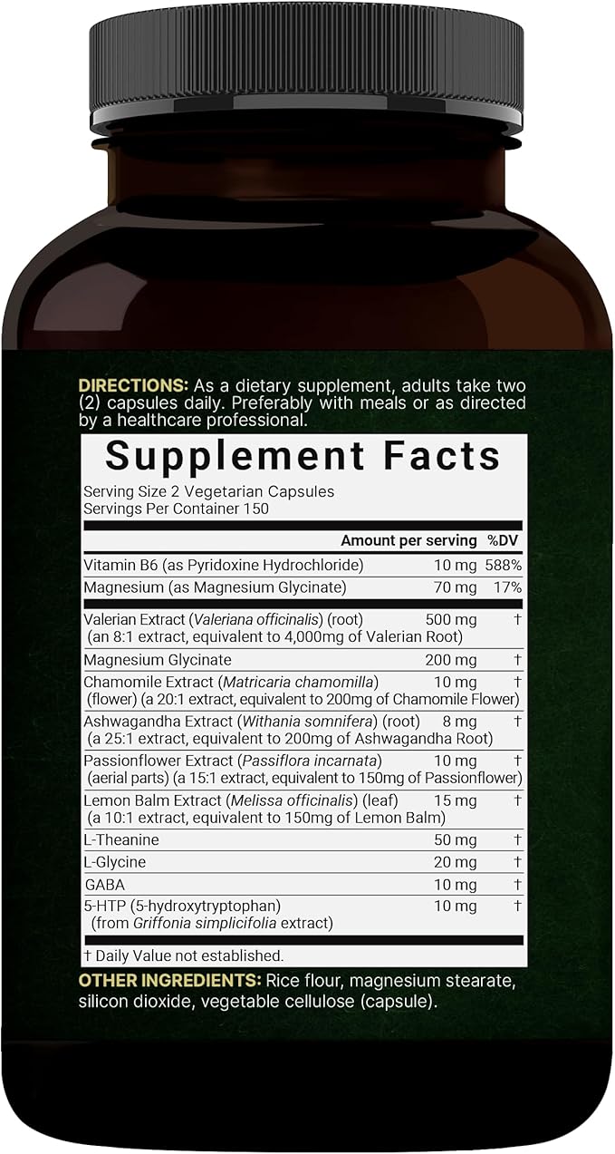 NatureBell Valerian Root for Sleep, 300 Veggie Capsules with Magnesium Glycinate, Chamomile, Passionflower, Lemon Balm, Ashwagandha, & More – Relaxation & Sleep Support Supplement – Melatonin Free