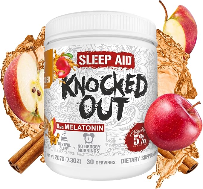 5% Nutrition Rich Piana Knocked Out Natural Sleep Aid | Post-Workout Recovery & Deep Sleep Supplement | GABA, Melatonin, Chamomile, Tyrosine, 5-HTP, & More | 7.3 oz, 30 Servings (Apple Cider)