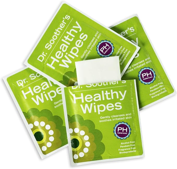 Dr. Soother's Healthy Wipes - PH Balanced Feminine Hygiene, Unscented, Hypoallergenic, Alcohol & Fragrance Free - 60 Individually Wrapped Cleansing Wipes for Women & Girls