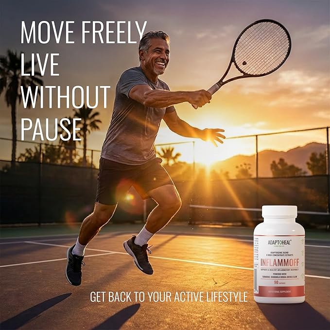 ADAPTOHEAL Inflammoff - Adaptogenic Supplement Designed to Support Joint, Muscle and Tissue Inflammation Naturally, 8 Highly Concentrated extracts with Turmeric and Rhodiola rosea (90 Capsules)