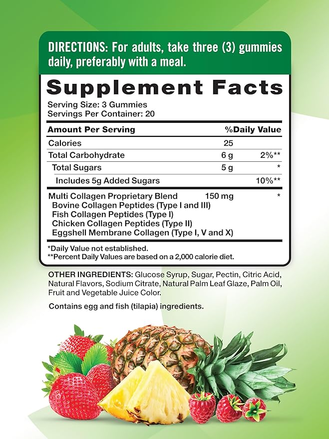 Nature's Truth Multi Collagen Gummies | Type I, II, III, V, X | 60 Count | Non-GMO & Gluten Free Complex Supplement | Mixed Fruit Flavor