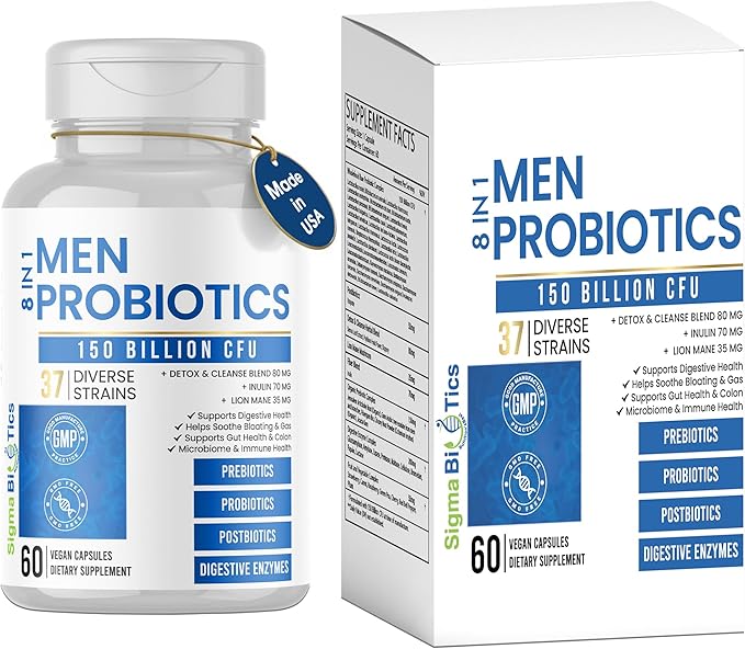 Probiotics for Men - 150 Billion CFU Acidophilus Capsules with Prebiotics & Postbiotics - Supports Gut Microbiome, Colon & Immune Health - 37 Strains with Digestive Enzymes - 60 Vegan Capsules