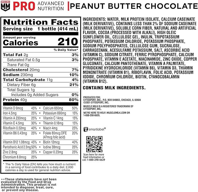 Muscle Milk Pro Series Protein Shake,Chocolate Peanut Butter,40g Protein,14 Fl Oz,(Pack of 24)