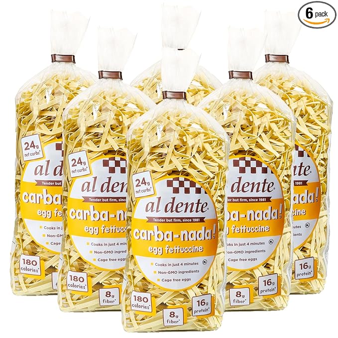 Al Dente Carba-Nada Egg Fettuccine - Lower Carb, High Protein Keto & Point-Based Diet-Friendly - Delicious and Versatile - Artisanal with Cage-Free Eggs, 10 Ounce Bags (Pack Of 6)