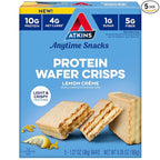 Atkins Lemon Wafer Crisps, Protein Snack, 10g Protein, 4g Net Carbs, 1g Sugar, 5g Fiber, 5 Count