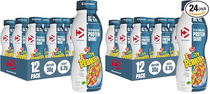 Dymatize Performance Protein Shake, Fruity Pebbles, 30g Protein, 6.2g BCAA for Muscle Recovery, No Added Sugar, Low Fat, 24 Vitamins and Minerals, Gluten-Free, Ready to Drink, 11.5fl oz (Pack of 24)