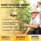 Vitamin D3 5000iu & K2( as MK7 ) 200mcg Gummies + 600mg Calcium, with Coconut Oil for High Absorption, Maximum Strength Vitamin D3 K2 Supplement - Support for Bones Muscle Teeth Immune, Vegan 2Packs