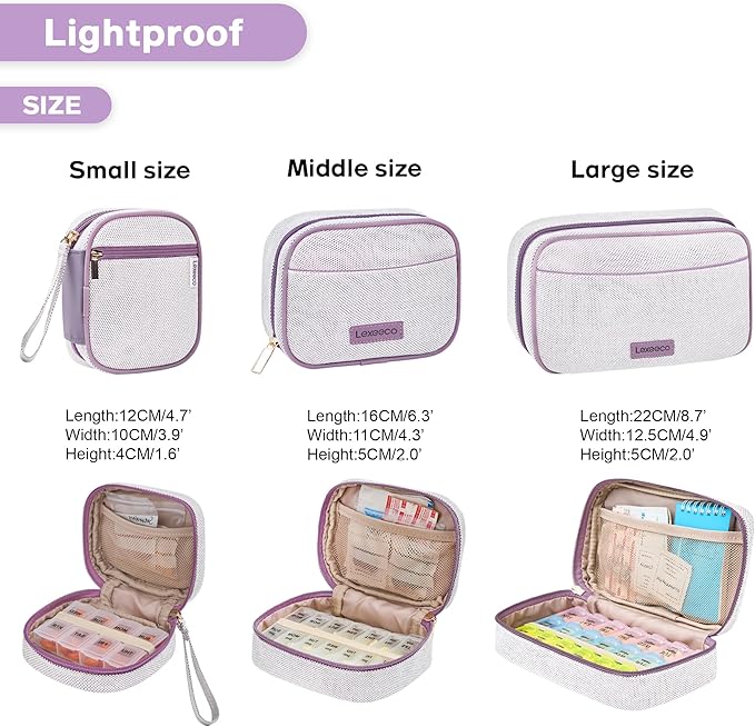 Weekly Travel Pill Organizer 2 Times A Day Pill Case for Purse with Removable AM PM 7 Day Pill Box Holder,Cute Medication Organizer Pill Container for Medicine, Vitamin, Supplement (Purple, Medium)