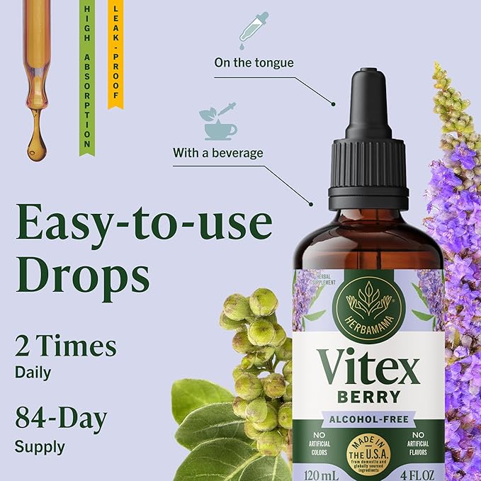HERBAMAMA Vitex Chasteberry Supplement for Women - Natural Menopause Support* with Vitex Berry Tincture - Chaste Tree Berry Drops for Hormonal Balance & Cycle Support* - 84-Day Supply