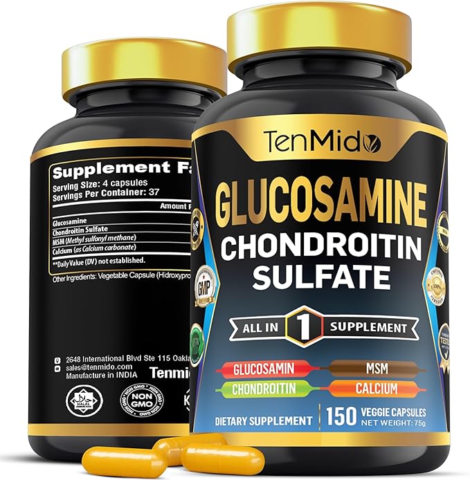 Glucosamine Chondroitin MSM Supplement for Men and Women - 4in1 Formula - Joint & Bone Health Support - 150 Capsules