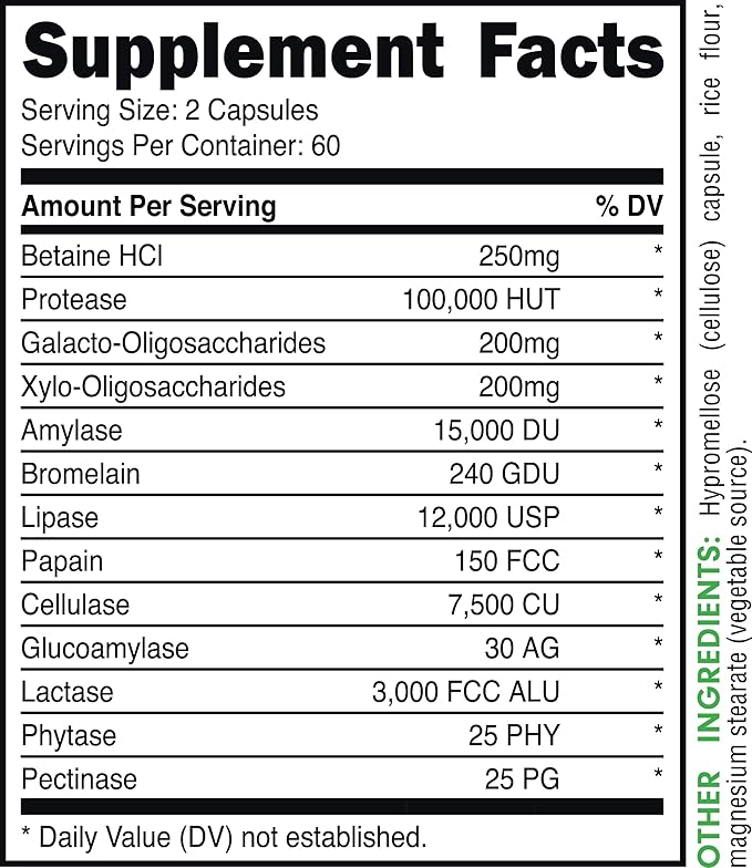 Bucked Up Digestive Enzymes (1500 mg), Essentials (60 Servings, 120 Capsules)