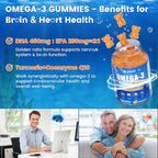 Vegan Omega-3 Gummies 1000mg from Algae Oil (DHA 460mg & EPA 230mg), Omega 3 Fish Oil Alternative for Adults, Plus Turmeric & CoQ10 for Brain, Eye & Immune Health, No Fishy Taste, Sugar Free, 60 Cts