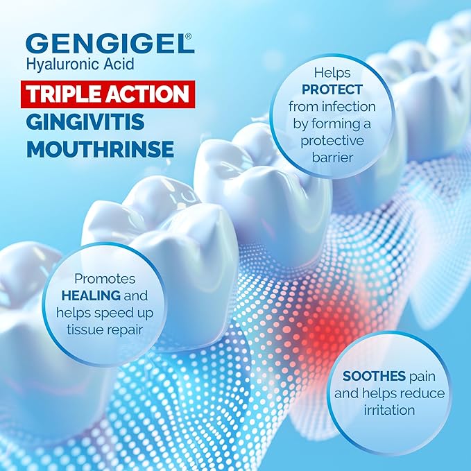 Gengigel Hyaluronic Acid Mouthrinse (150 ml), Oral Care Solution for Gum Health, Reduces Discomfort & Promotes Healing, No Alcohol or SLS, Vegan & Kosher