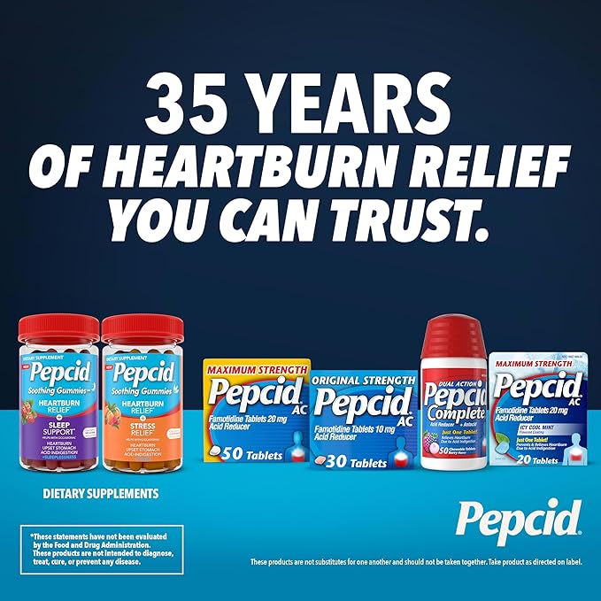 Pepcid Soothing Gummies, Heartburn Relief + Sleep Support Gummies Help Occasional Heartburn, Upset Stomach, Acid Indigestion + Sleeplessness, Calcium & Melatonin, Strawberry, 32 ct