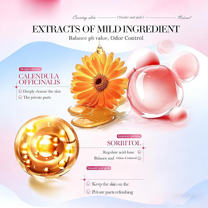 pH Balanced Feminine Soap for Women, Strawberry Odor Control & Hydration, Deep Cleanse, Pure Natural Plant Extracted Essence, Gentle Yet Effective for Daily Intimate Hygiene, Vegan, Pink