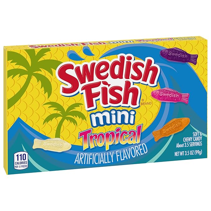 SWEDISH FISH Mini Tropical Soft & Chewy Gummy Candy, Bulk Candy, 12 - 3.5 oz Boxes