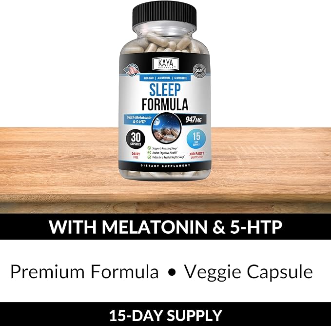 Kaya Naturals - Sleep Support Formula with Melatonin - Aid Support Vitamin Supplement - Sleep Stress and Mood Support - L-Tryptophan, Passion Flower, Ashwagandha and More (30 Count) (Pack of 2)