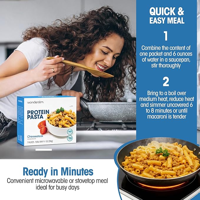WonderSlim Protein Pasta, Cheese Steak Macaroni, 140 Calories, 12g Protein (7ct)