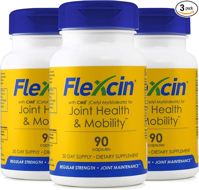 Flexcin Joint Health & Mobility Formula with CM8 (Cetyl Myristoleate) - Joint Supplements for Men and Women with Glucosamine, MSM, Collagen Type II - 3 Pack (270 Capsules)