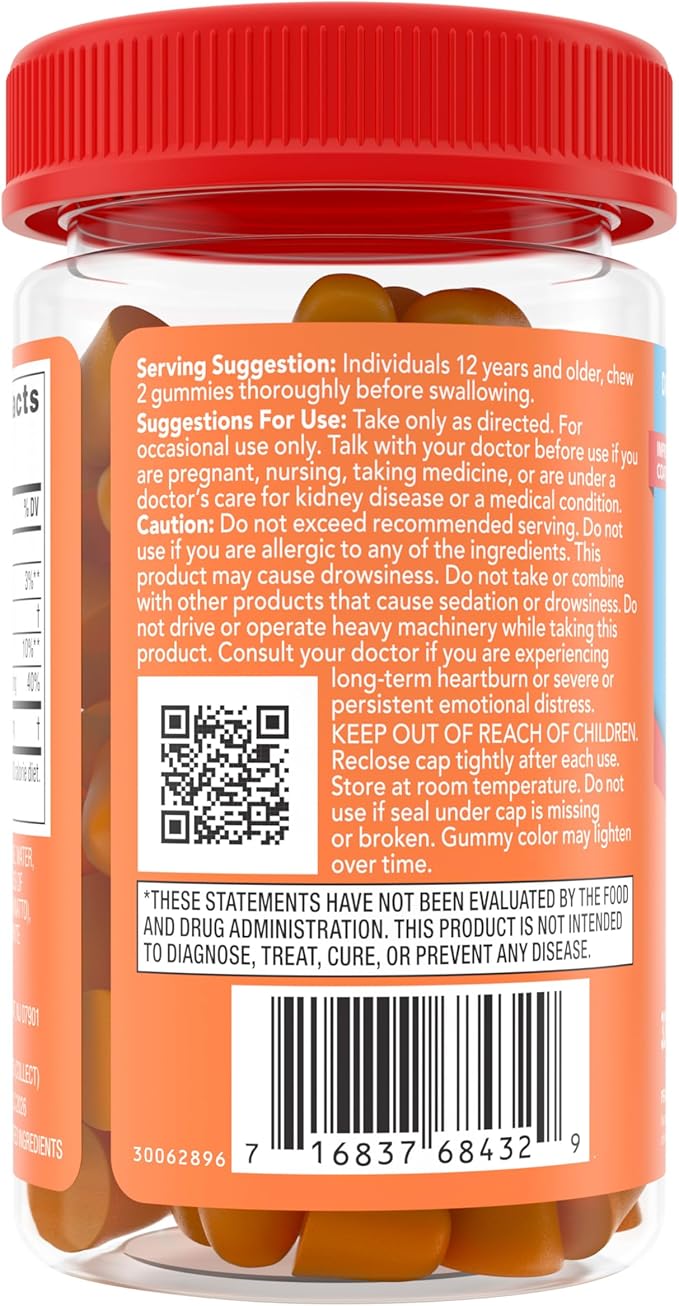 Pepcid Soothing Antacid Gummies, Heartburn Relief + Stress Relief for Occasional Heartburn, Upset Stomach, and Acid Indigestion, with Lemon Balm Extract, Tricalcium Phosphate, Peach-Raspberry, 32 ct