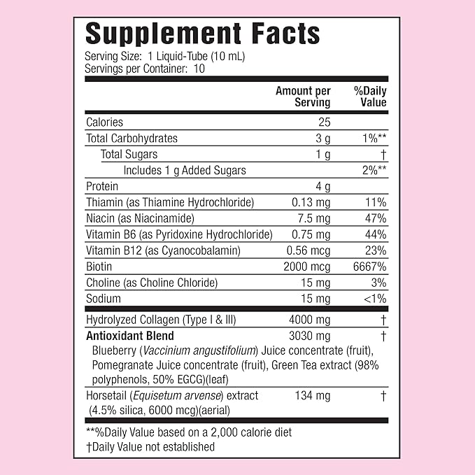 Applied Nutrition Liquid Collagen Skin Revitalization - 10 Liquid Tubes, Pack of 2 - Collagen, Biotin & Silica - Tropical Strawberry & Kiwi Flavor - 20 Servings