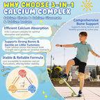 Kids Calcium Gummies + D3 & Magnesium for 4+, with Calcium Citrate Calcium Gluconate, Calcium Lactate, Probiotics & Prebiotics for Children Bone Health,Muscle Support,Digestive Health,Sugar Free 60Cts