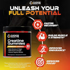 Creatine Gummies - 90 Vegan Friendly Chews - USA Made - Boosts Recovery - Builds Muscle - Enhanced Cognitive Benefits (Large, Strawberry Lemonade)
