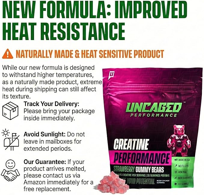 Creatine Monohydrate Gummies 5g with Prebiotic Fiber for Muscle Growth & Strength, 30 Servings, Strawberry - Lab Tested - 5000mg Premium All Natural