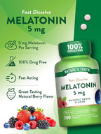 Nature's Truth Melatonin 5mg Fast Dissolve Tablets | 200 Count | Natural Berry Flavor | Vegan, Non-GMO & Gluten Free Supplement