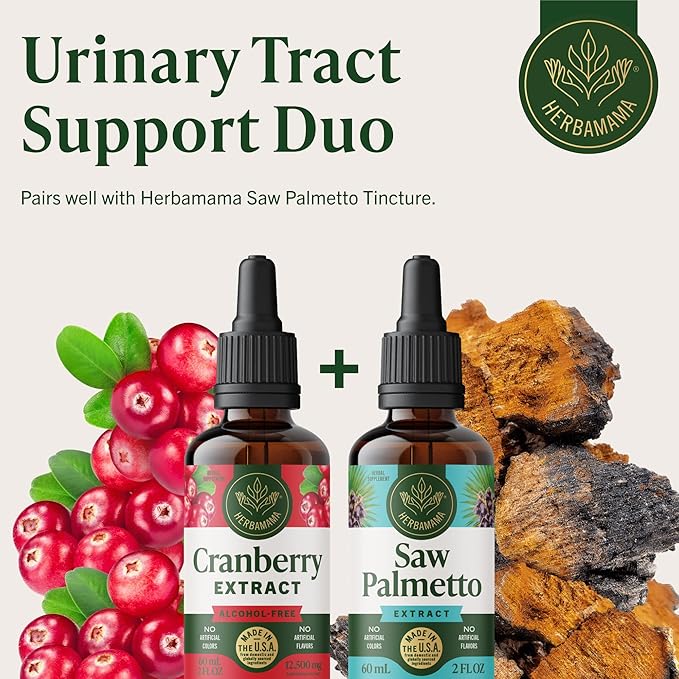 HERBAMAMA Cranberry Supplement Drops - Vegan Urinary Tract Support for Men and Women with Cranberry Extract - Non-GMO, Alcohol & Sugar-Free Kidney Support Supplement, 42-Day Supply