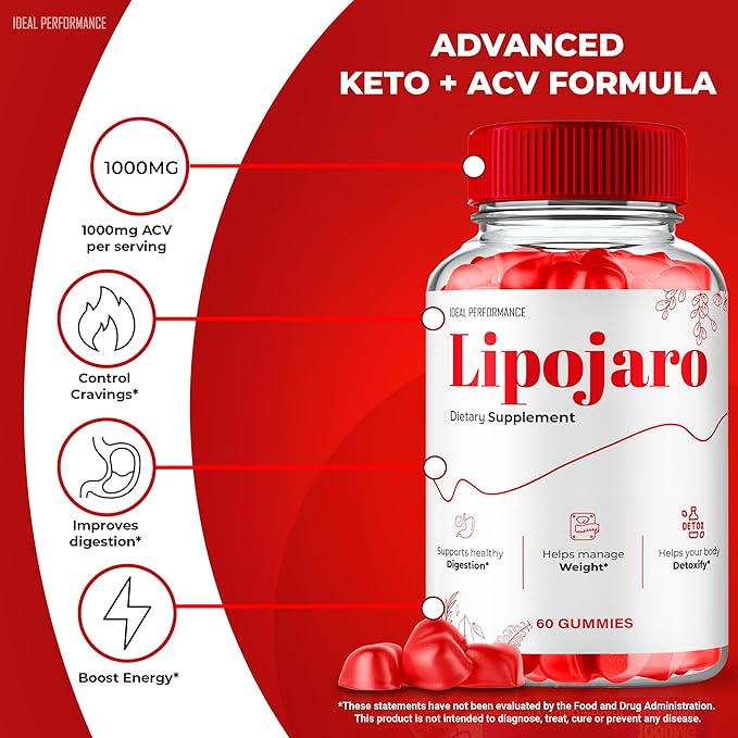 LipoJaro Keto ACV Gummies, LipoJaro ACV Supplement Gummies - Maximum Strength, LipoJaroKeto+ ACV Gummys, All Natural Support Formula Keto+ACV Advanced Formula, Lipo Jaro Reviews (2 Pack)