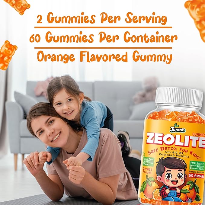 Zeolite Kids Detox Gummies - Total Body Cleanse Micronized Chewables Supplement with Chlorella - Orange Flavor Vegan Non-GMO Gluten-Free
